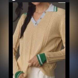 Beatrice B Taupe Polo Collared Long Sleeve Knit Top - Silk / Cotton Blend {4}